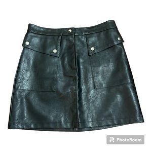 Jondie Faux Leather Mini Skirt Black Flap Pocket Front Sz L